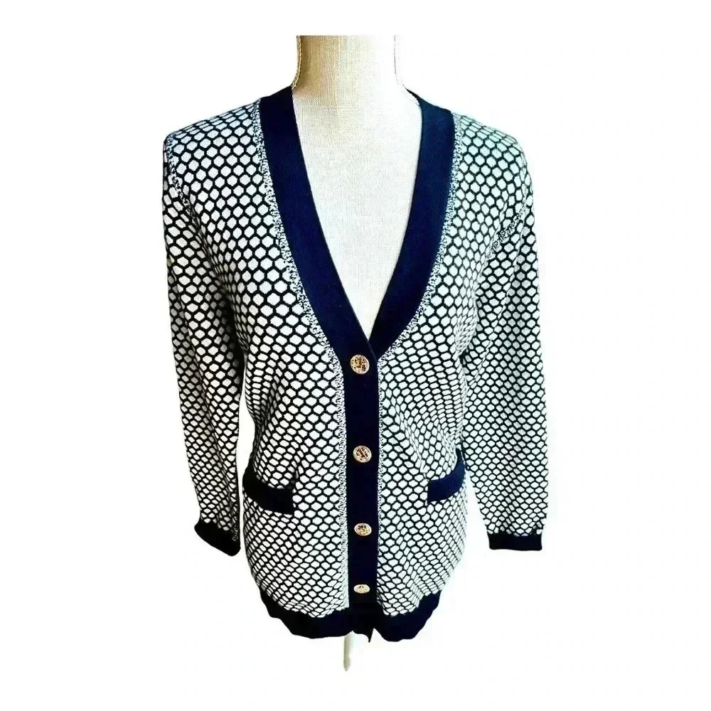 Women’s Sioni Black And White Cardigan Snap Button Closure No Size Tag Preowned